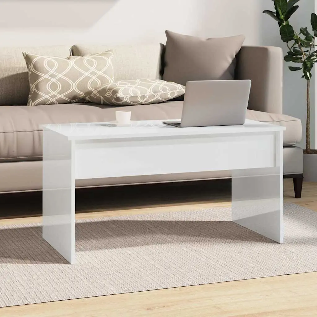 White Modern Coffee Table Lift Top Storage Engineered Wood 102cm