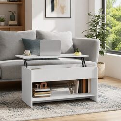 Coffee Table White Lift Top Storage Compartment Adjustable Height Engineered