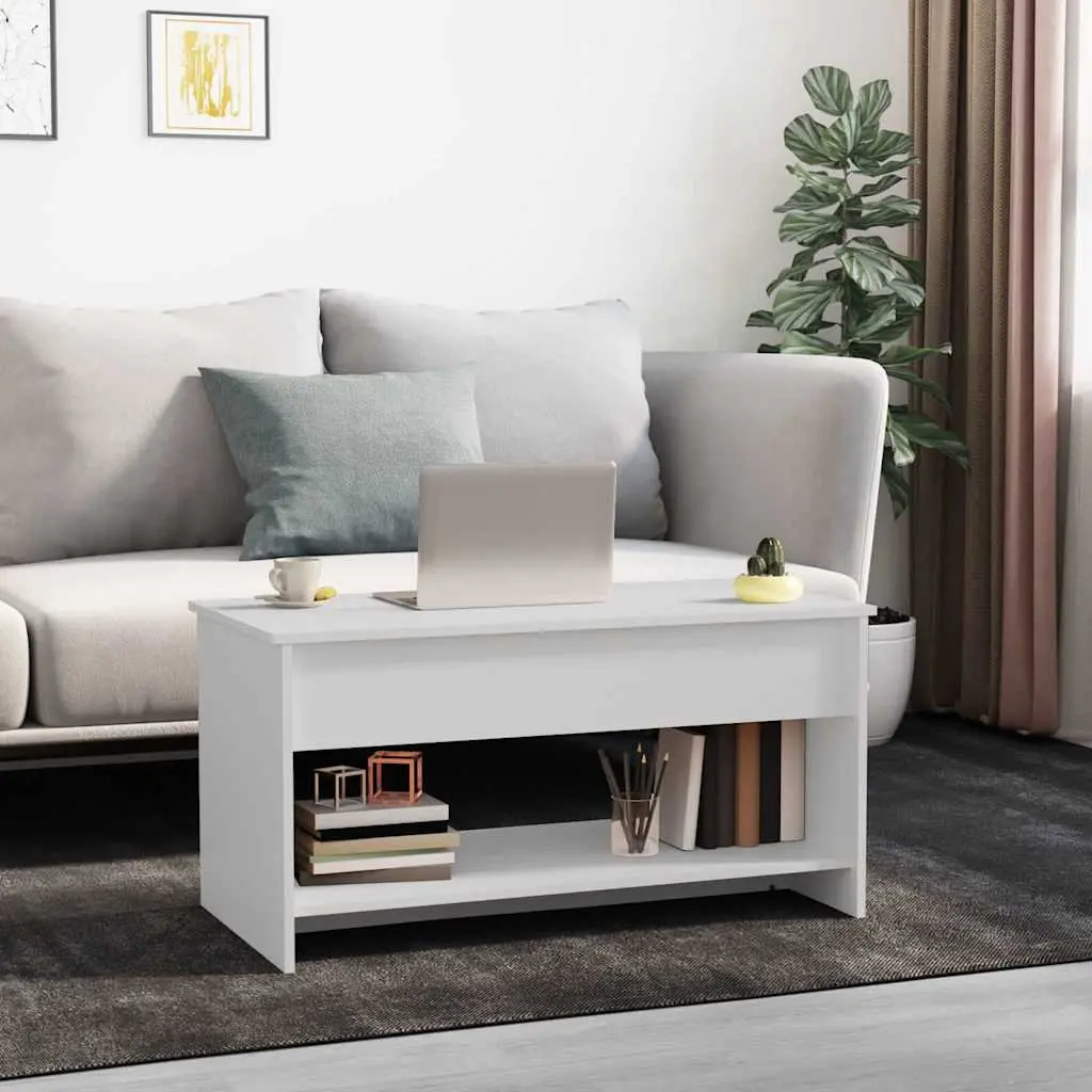 Coffee Table Engineered Wood Adjustable Height White Lift Top Storage Compartment