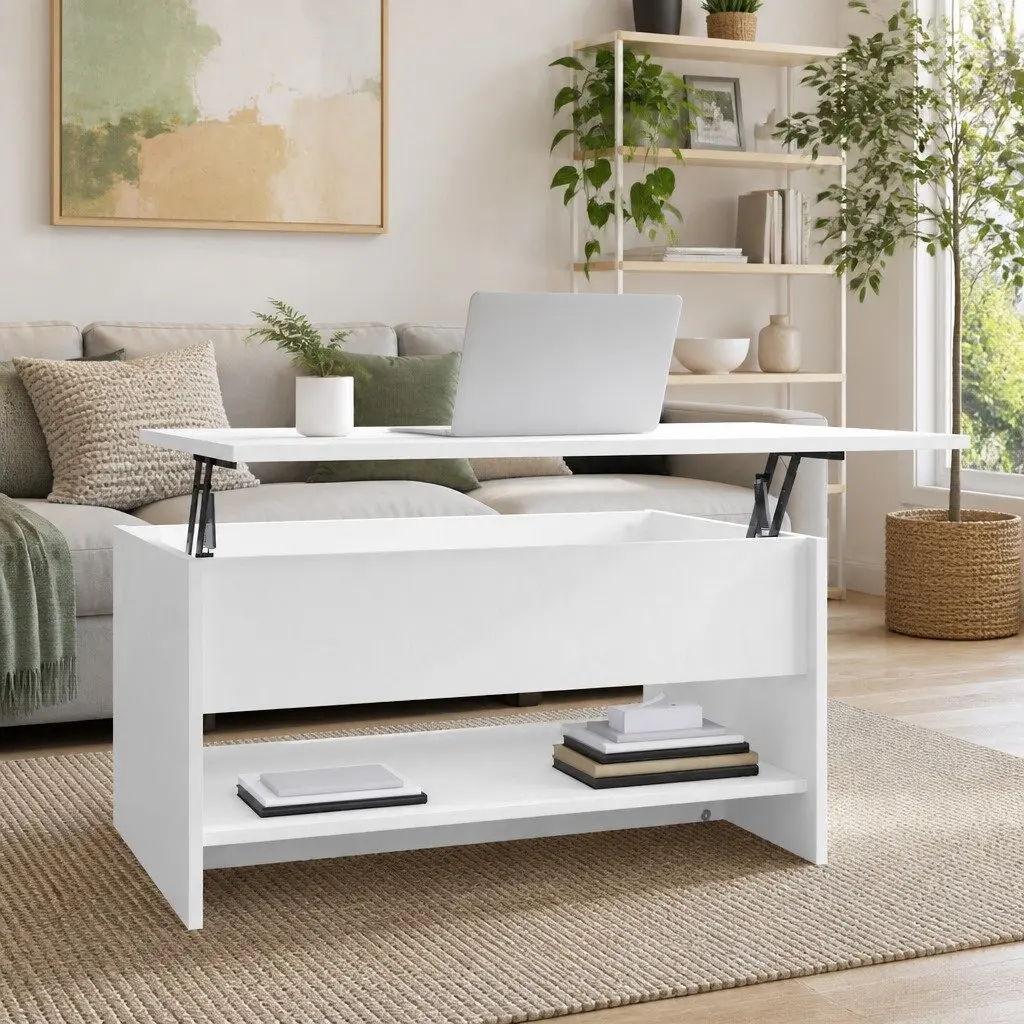 Coffee Table Engineered Wood White 80x50x40cm Liftable Top Hidden Storage Living Room