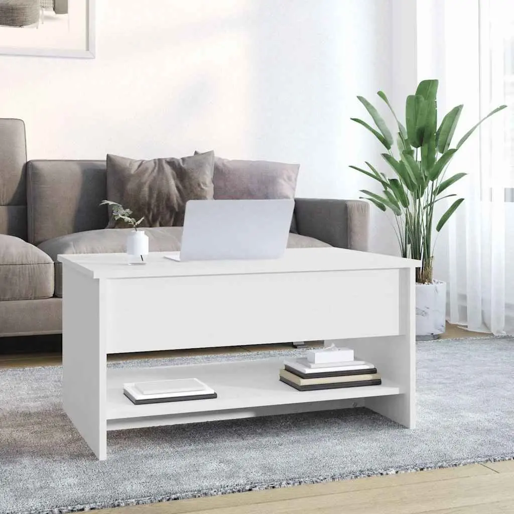 Coffee Table Engineered Wood White 80x50x40cm Liftable Top Hidden Storage Living Room