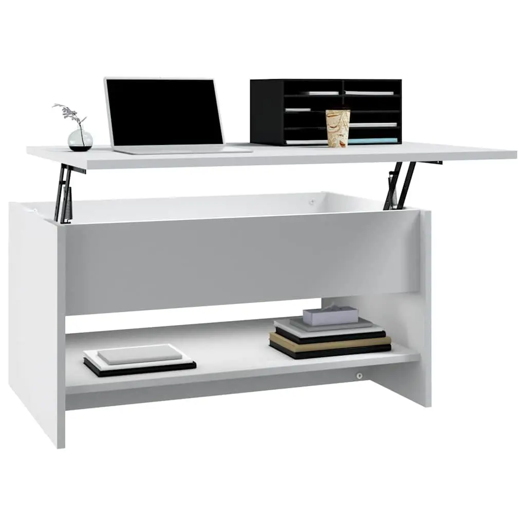 Coffee Table Engineered Wood White 80x50x40cm Liftable Top Hidden Storage Living Room