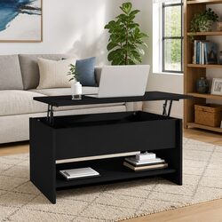 Black Coffee Table with Lift-Top Mechanism
