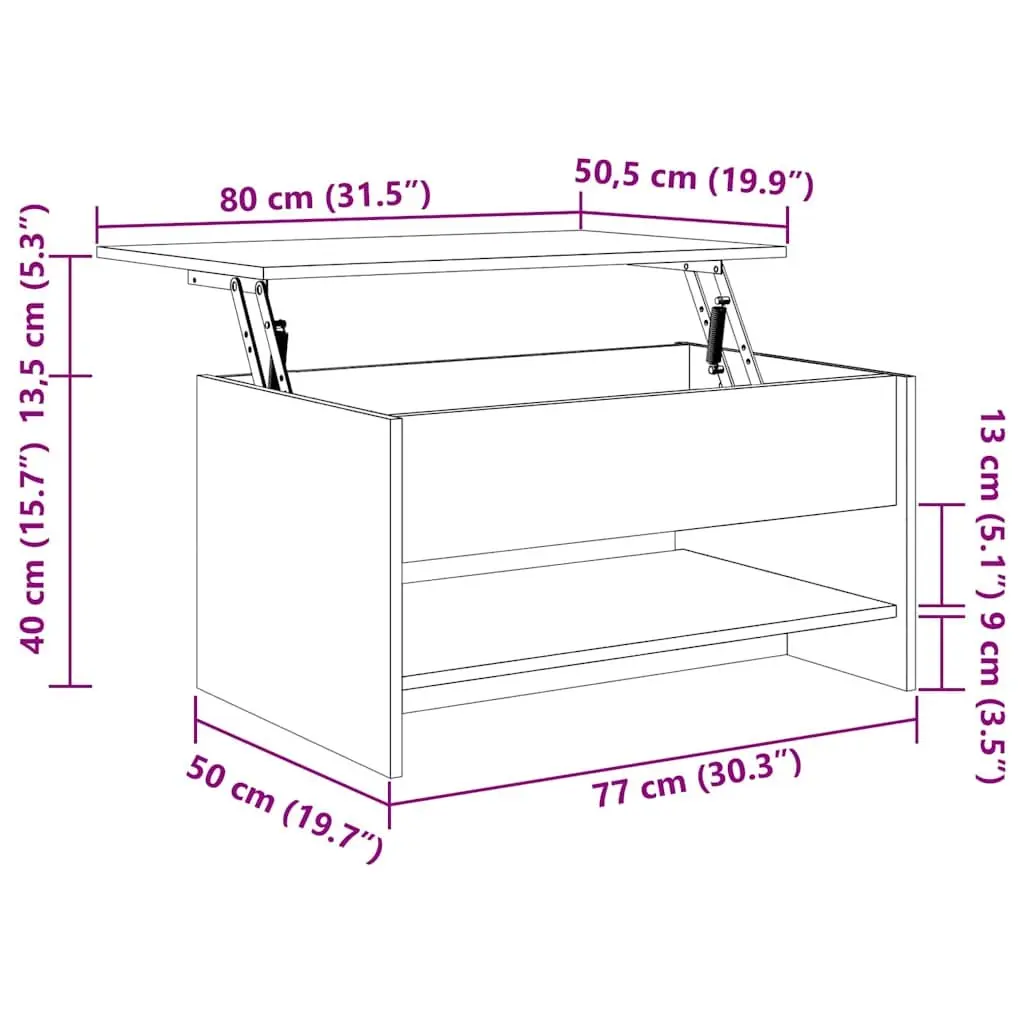 Coffee Table Engineered Wood Adjustable Height Black Lift Top Storage Compartment