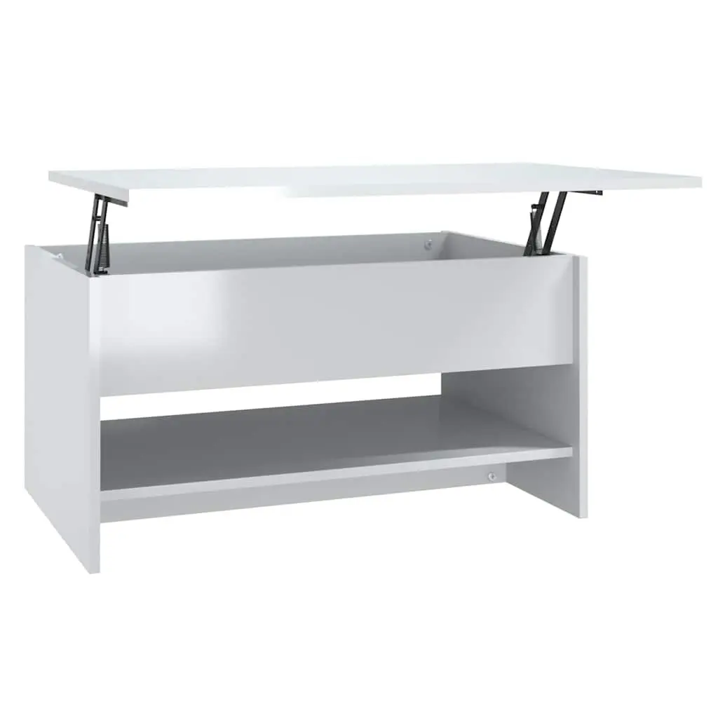 Coffee Table Engineered Wood High Gloss White Lift Top Storage Compartment
