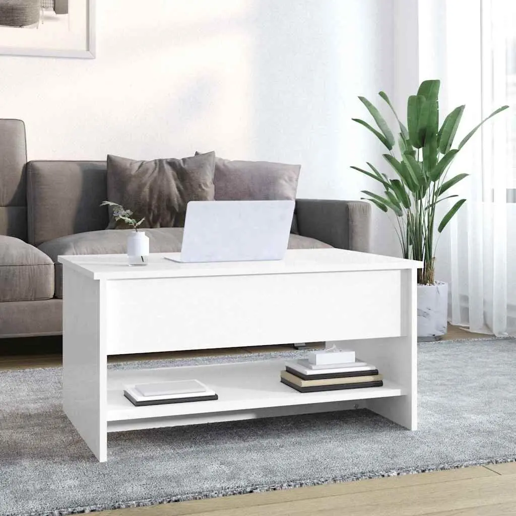 Coffee Table Engineered Wood High Gloss White Lift Top Storage Compartment
