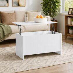Coffee Table White Lift Top Storage Compartment Living Room Furniture 102x55.5cm