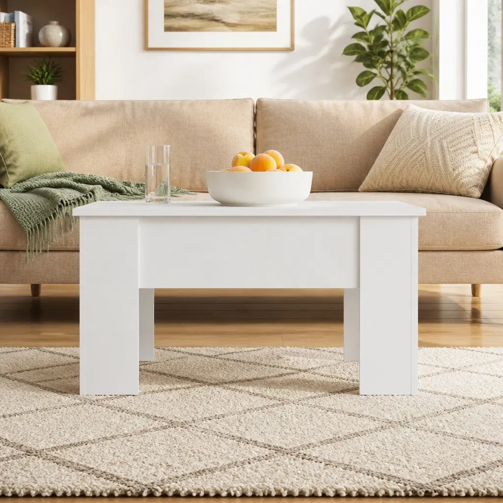 Coffee Table Lift-Top Engineered Wood 79L x 49W x 41H cm White