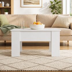 Practical White Coffee Table with Lift-Top Design