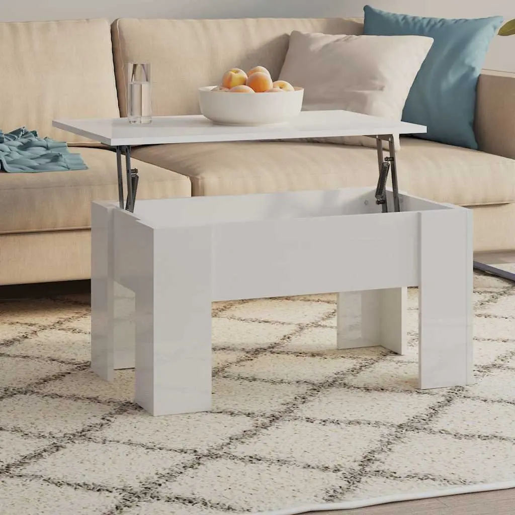 Coffee Table Engineered Wood Lift Top High Gloss White 79L x 49W x 41H cm