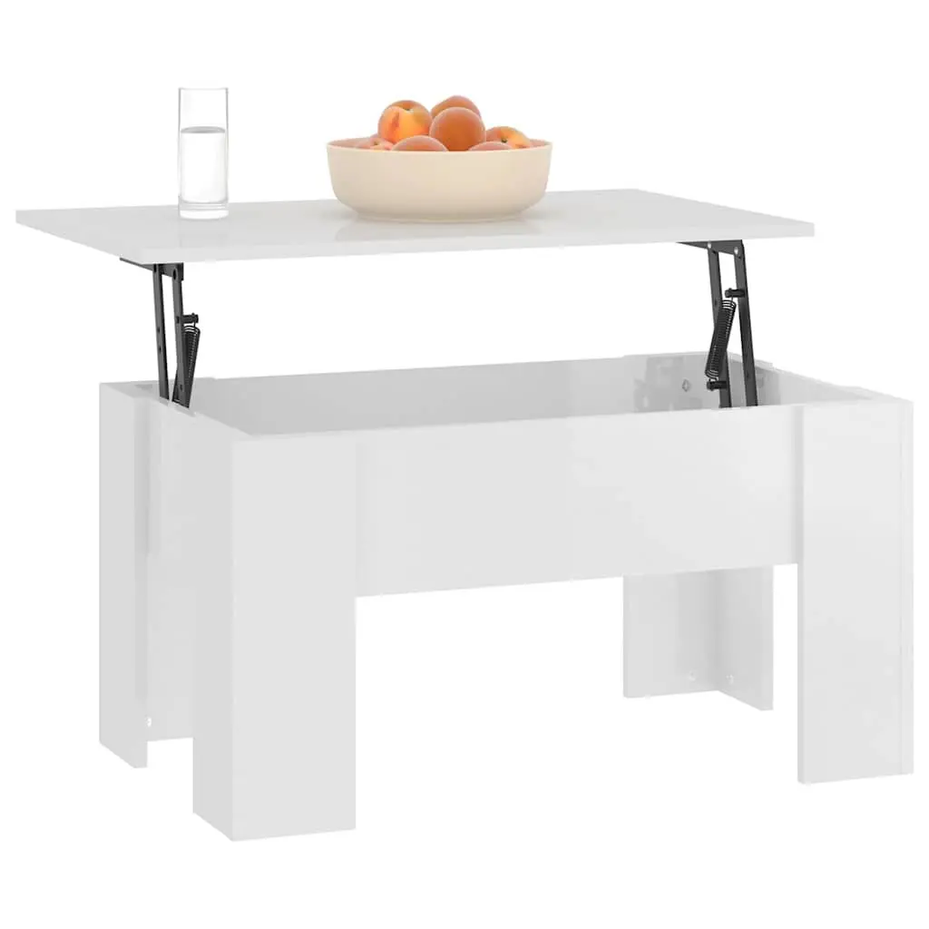 Coffee Table Engineered Wood Lift Top High Gloss White 79L x 49W x 41H cm