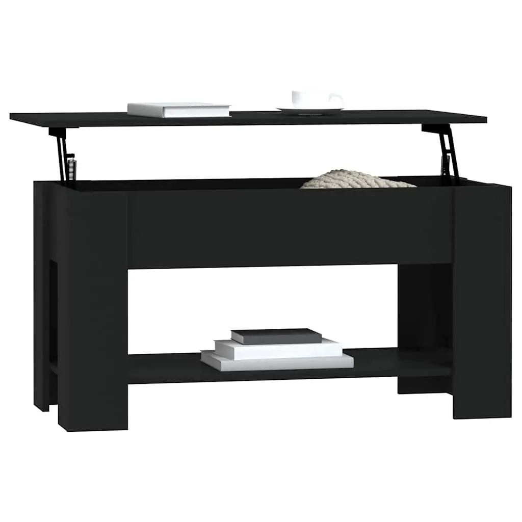 Coffee Table Lift-Top Black Storage Compartment Engineered Wood Living Room