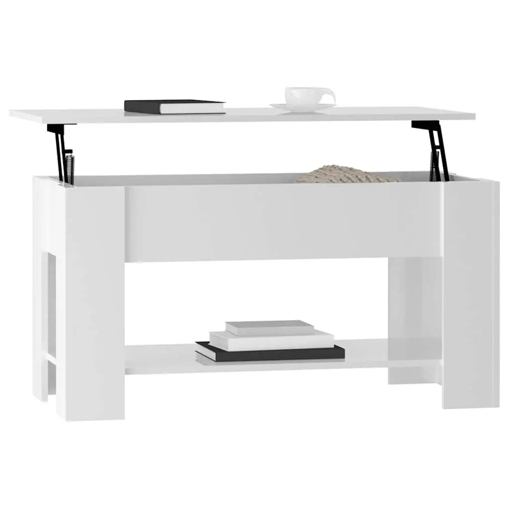 Coffee Table Lift-Top Engineered Wood 101 x 49 x 52 cm High Gloss White