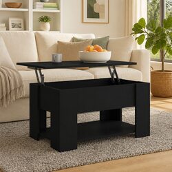 Functional Black Coffee Table with Lift-Top Design