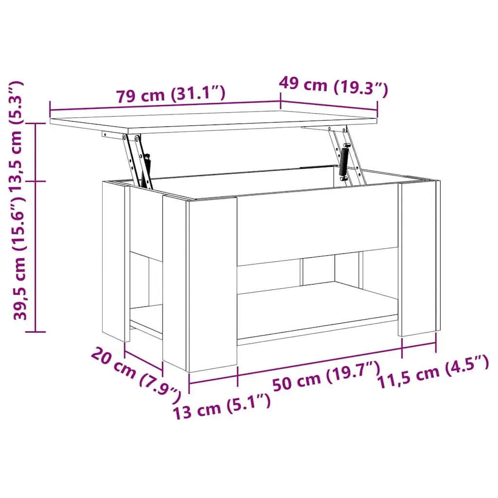 Coffee Table Engineered Wood Lift Top White 79W x 49D x 41H cm