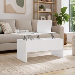 Coffee Table High Gloss White Modern Storage Compartments Adjustable Tabletop