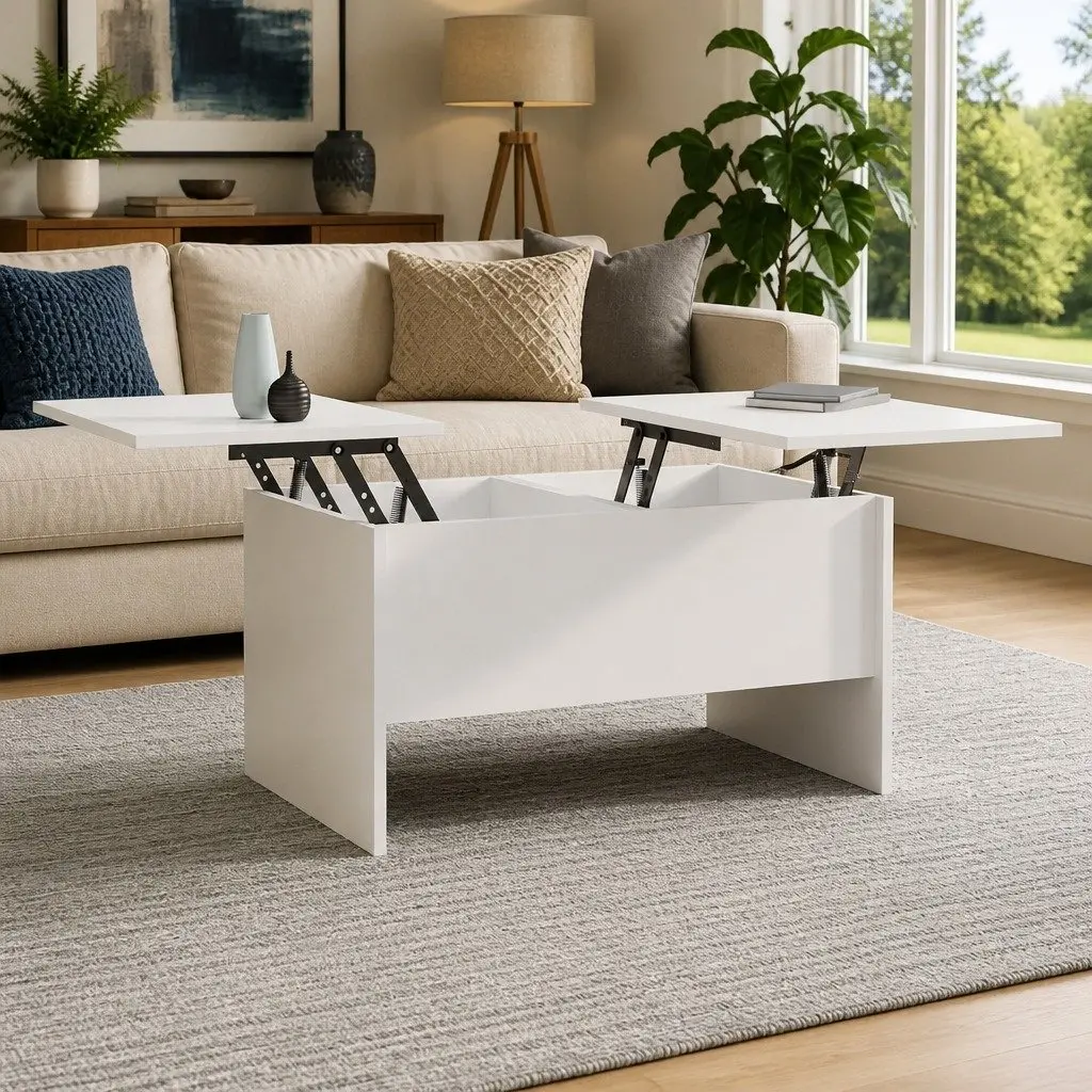 White Lift Top Coffee Table with Storage Space