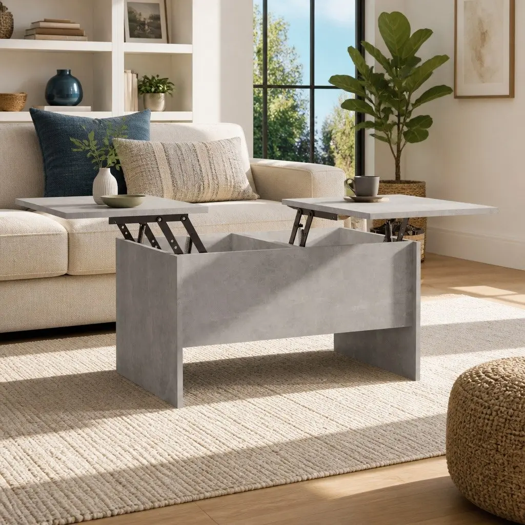 Coffee Table Engineered Wood Grey Adjustable Liftable Top Hidden Storage Compartments