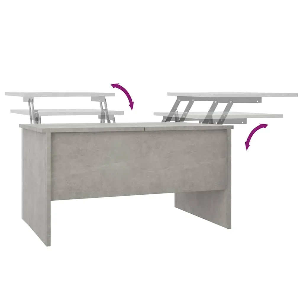 Coffee Table Engineered Wood Grey Adjustable Liftable Top Hidden Storage Compartments