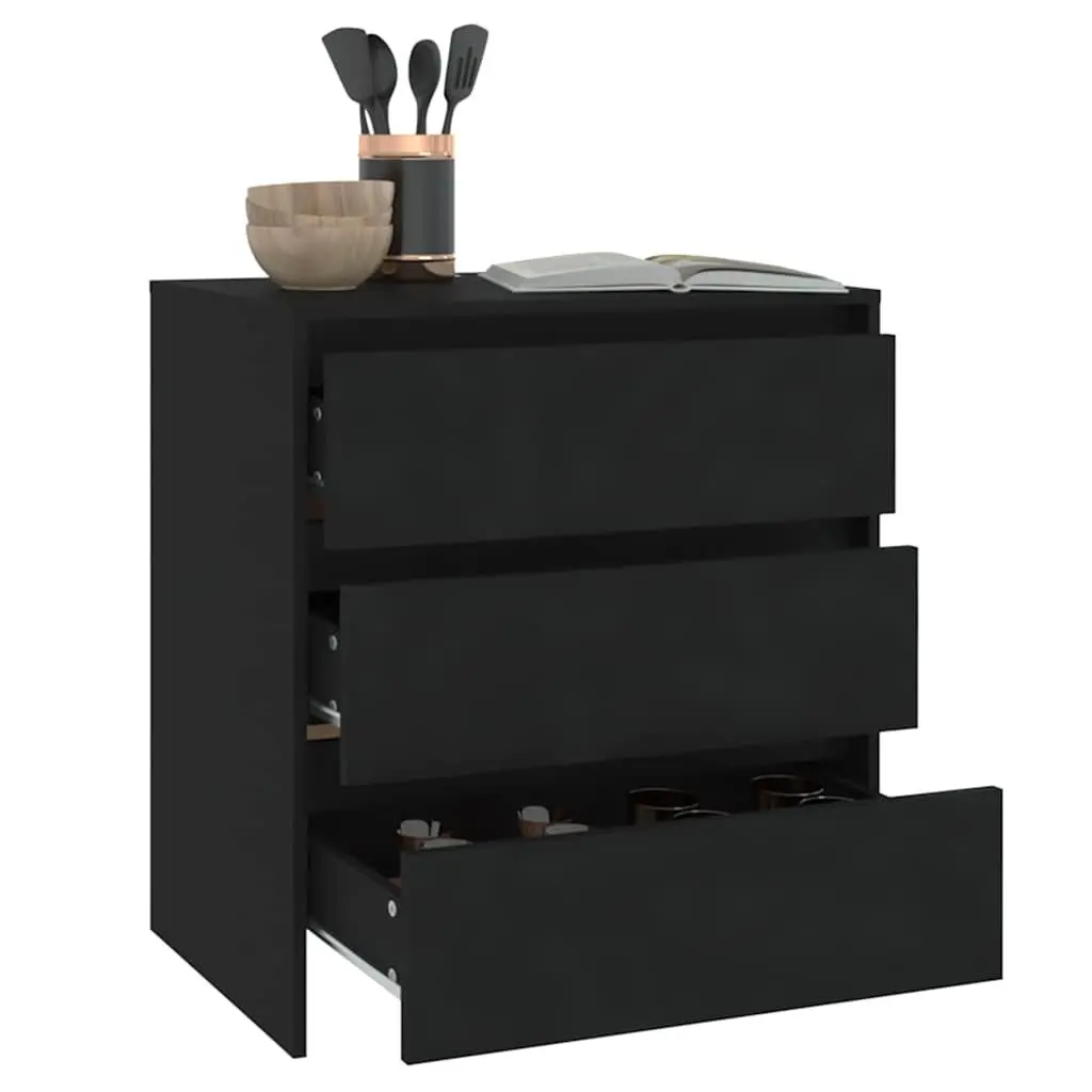 Sideboard Cabinet Black 3 Drawer Storage Buffet Furniture Engineered Wood