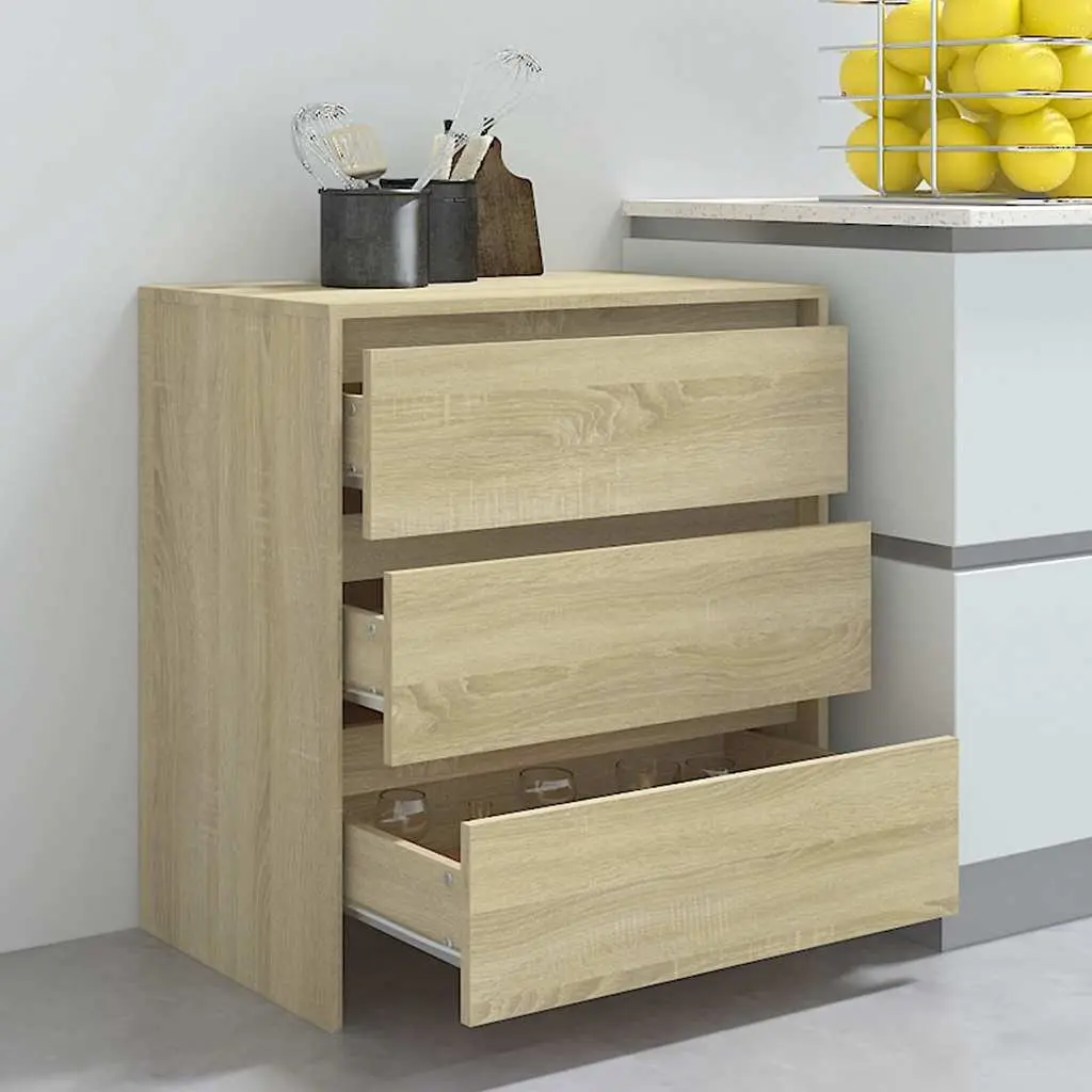 Sideboard Engineered Wood 70W x 41D x 75H cm Brown 3 Drawers Storage Cabinet