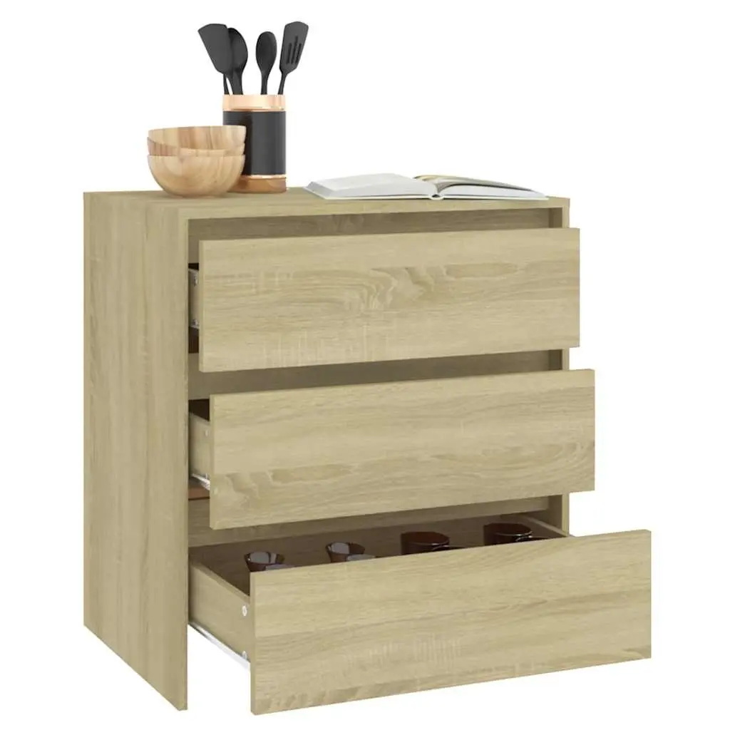 Sideboard Engineered Wood 70W x 41D x 75H cm Brown 3 Drawers Storage Cabinet
