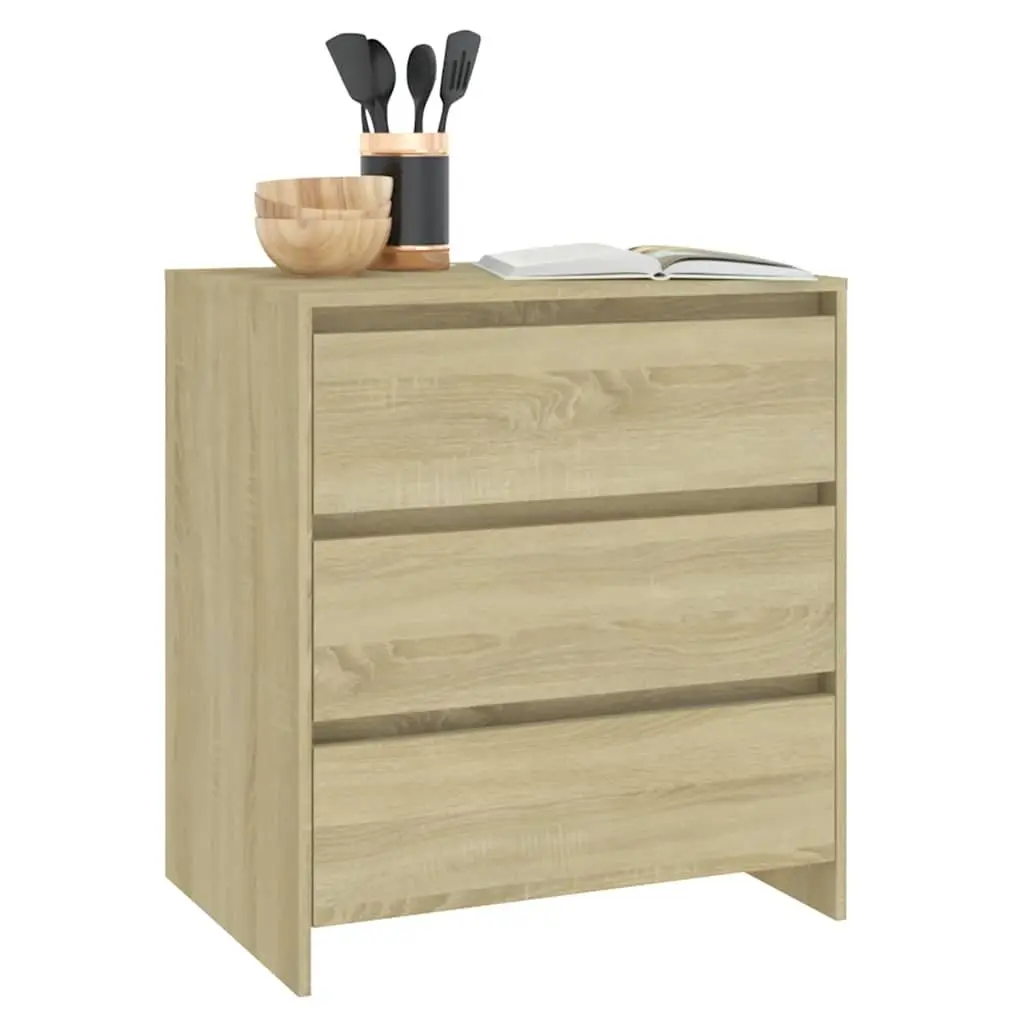 Sideboard Engineered Wood 70W x 41D x 75H cm Brown 3 Drawers Storage Cabinet