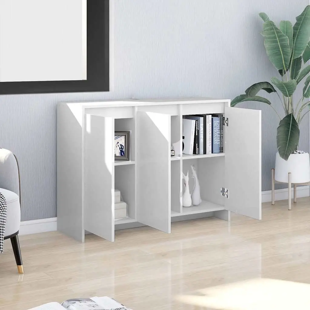 Sideboard White Storage Cabinet 3 Doors Engineered Wood Buffet Display Furniture