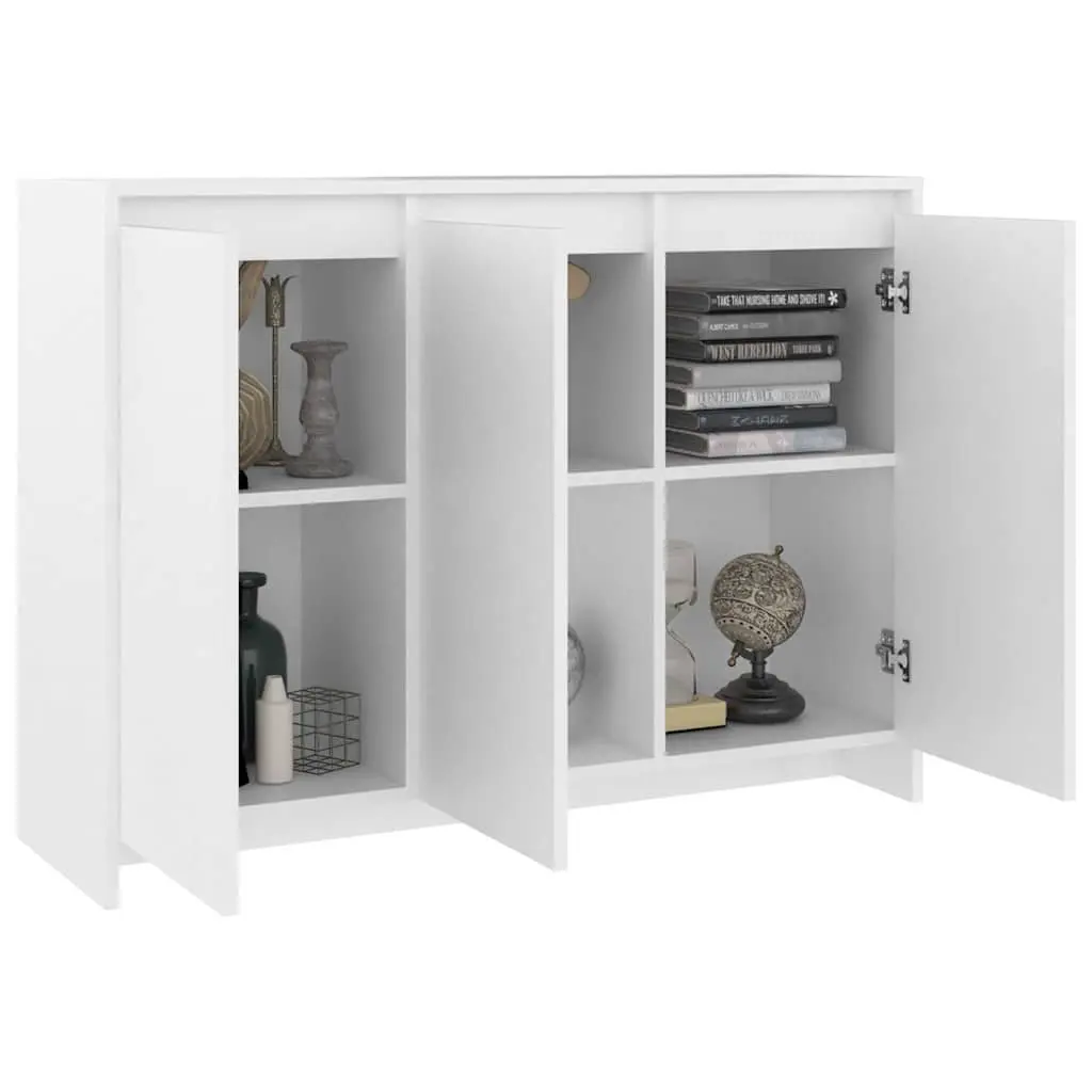 Sideboard White Storage Cabinet 3 Doors Engineered Wood Buffet Display Furniture