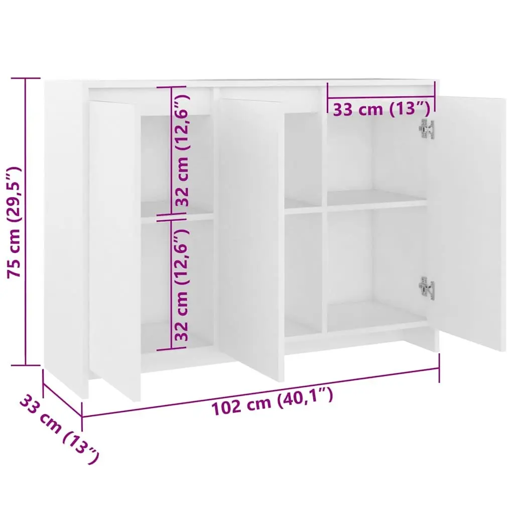 Sideboard White Storage Cabinet 3 Doors Engineered Wood Buffet Display Furniture