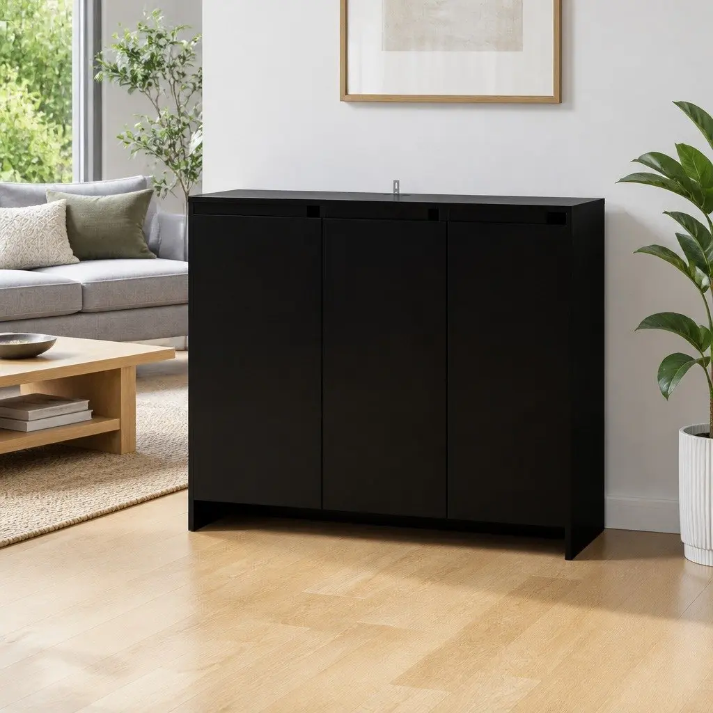 Sideboard Storage Cabinet Engineered Wood 102cm W x 33cm D x 75cm H Black