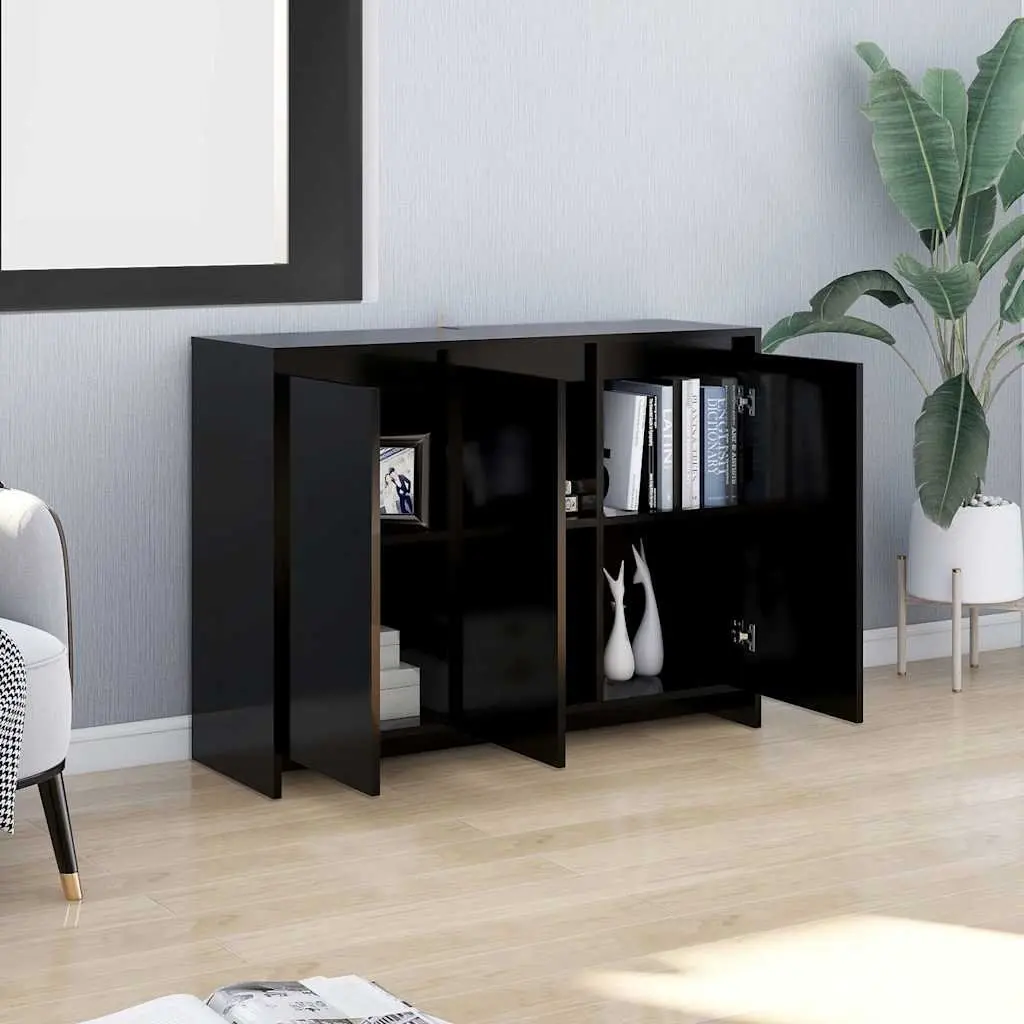Sideboard Storage Cabinet Engineered Wood 102cm W x 33cm D x 75cm H Black