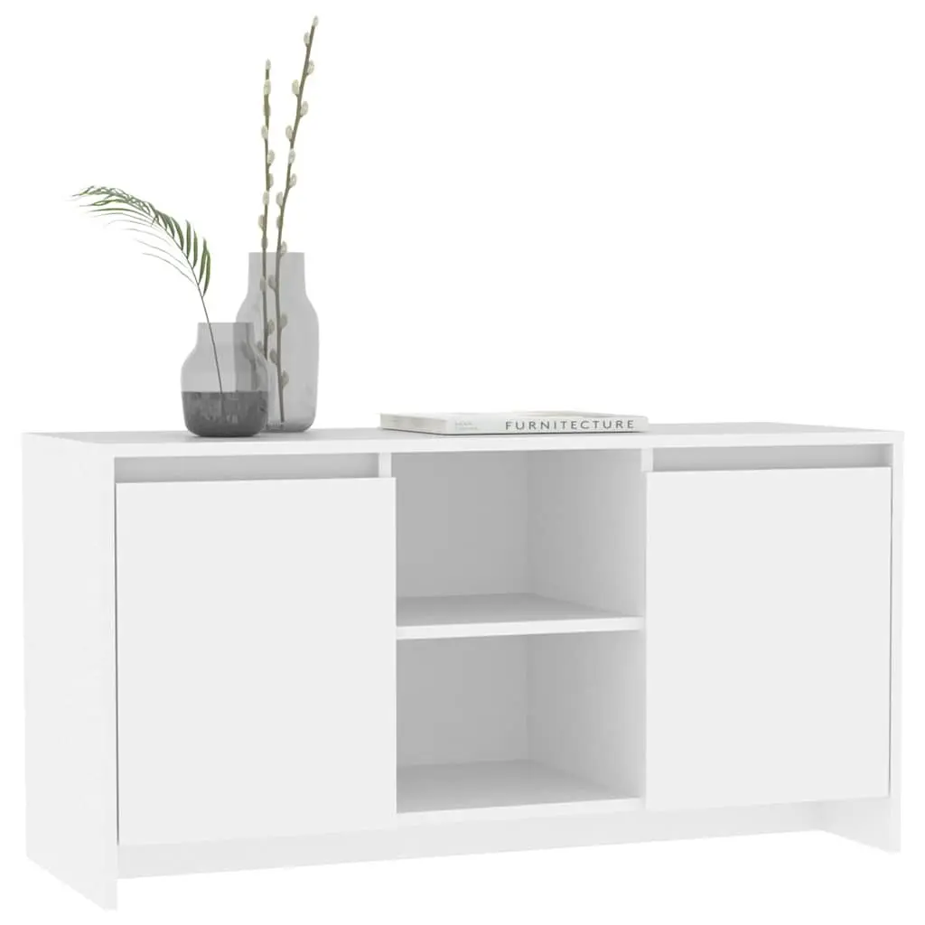 TV Cabinet White Minimalist Design Storage Unit Doors Compartments Furniture