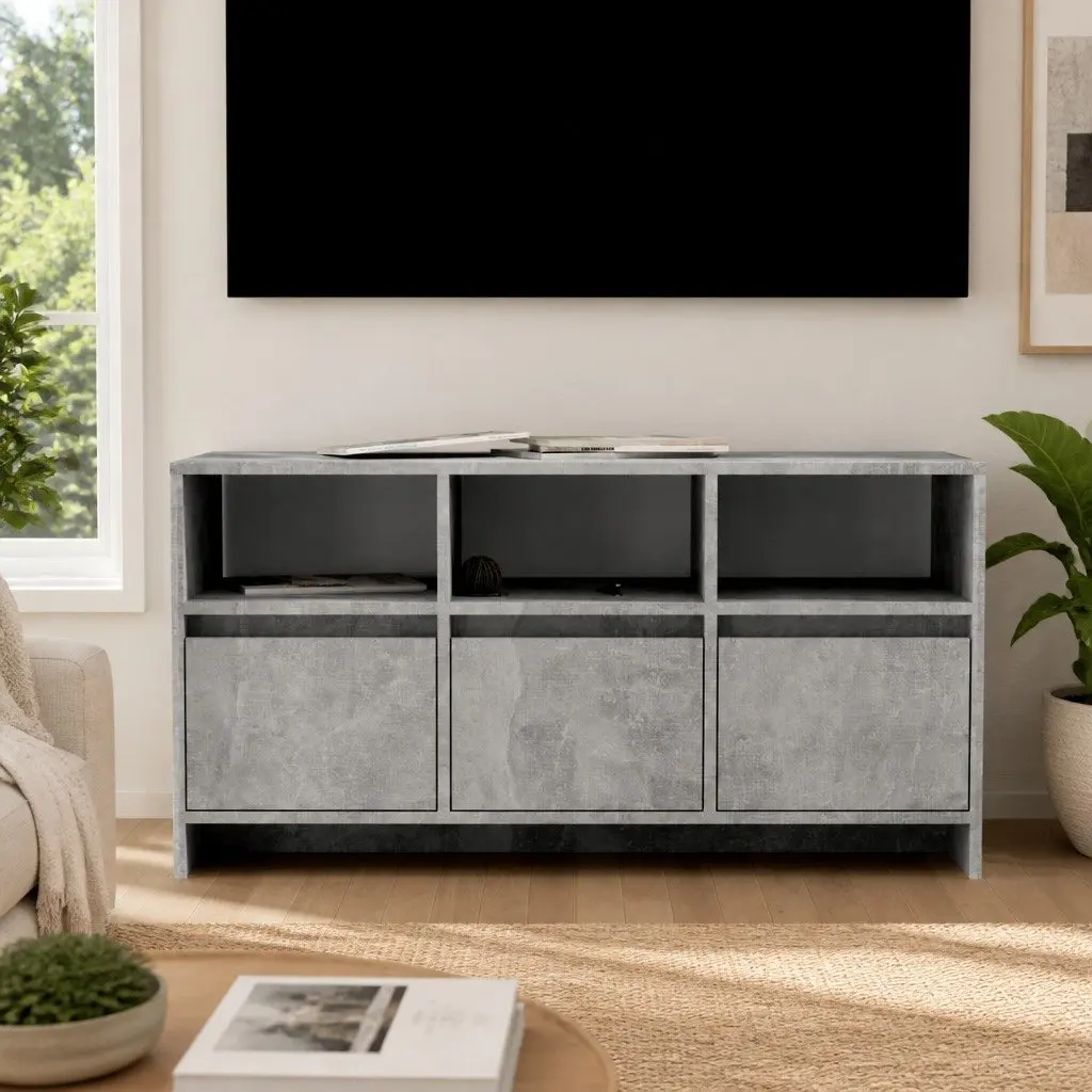 TV Cabinet Engineered Wood 102 x 37.5 x 52.5 cm Concrete Grey 3 Drawers 3 Compartments