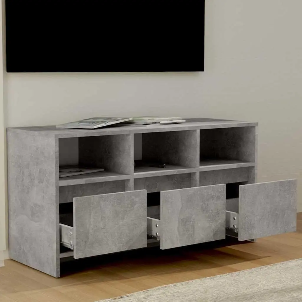 TV Cabinet Engineered Wood 102 x 37.5 x 52.5 cm Concrete Grey 3 Drawers 3 Compartments