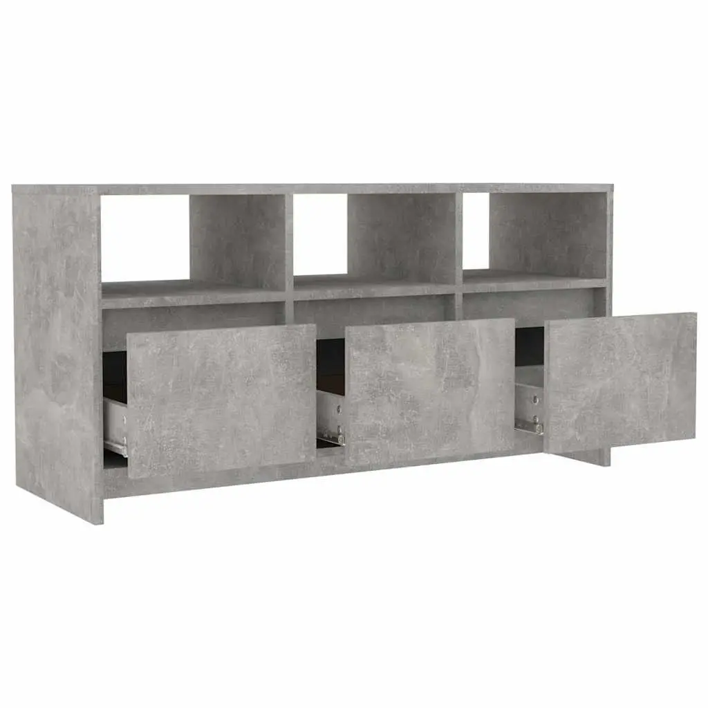 TV Cabinet Engineered Wood 102 x 37.5 x 52.5 cm Concrete Grey 3 Drawers 3 Compartments