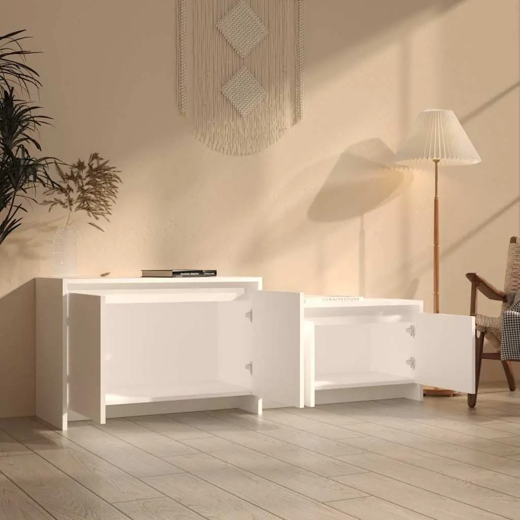 TV Cabinet White 4 Door Lowboard Living Room Storage Organiser Unit Furniture