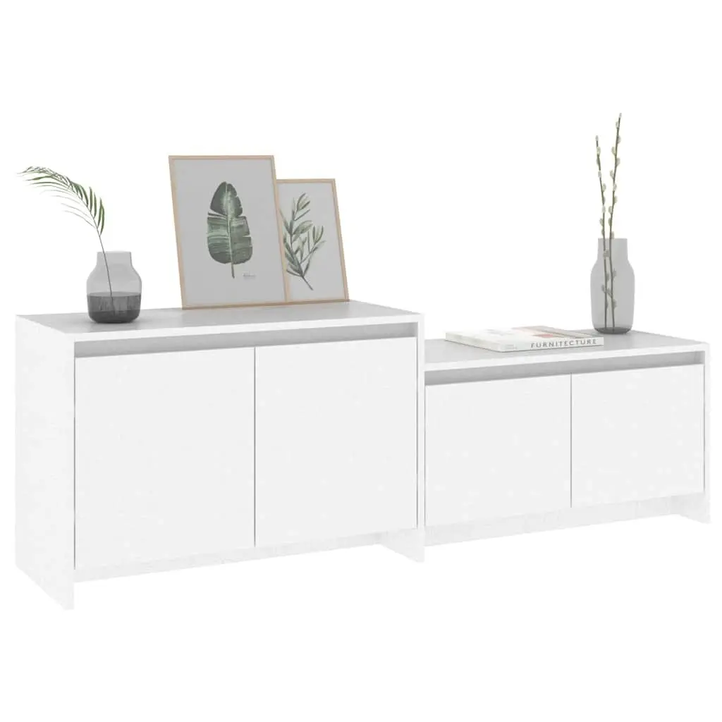 TV Cabinet White 4 Door Lowboard Living Room Storage Organiser Unit Furniture