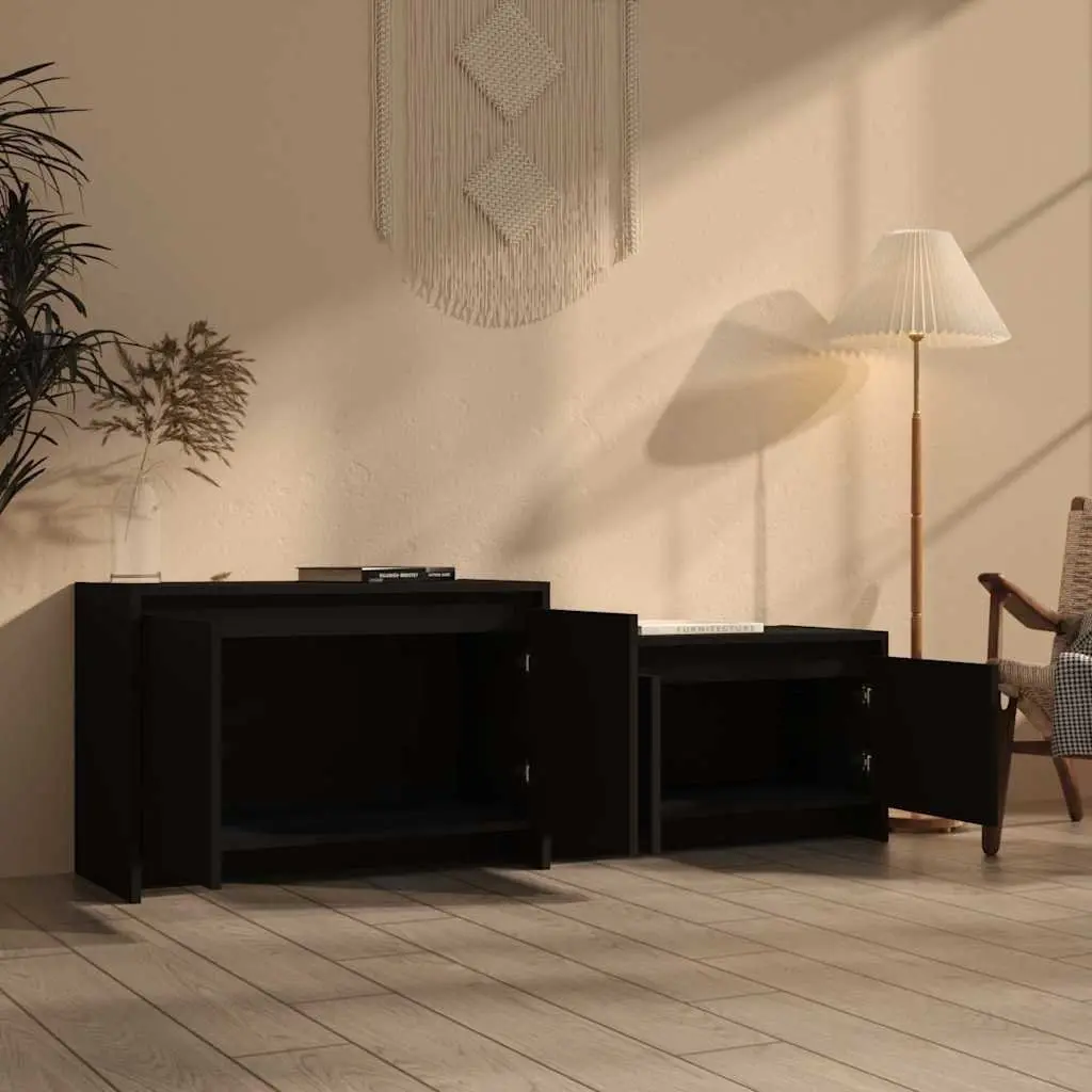 TV Cabinet Engineered Wood 1465 x 350 x 500 mm Black 4 Doors