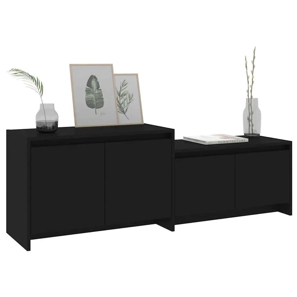 TV Cabinet Engineered Wood 1465 x 350 x 500 mm Black 4 Doors