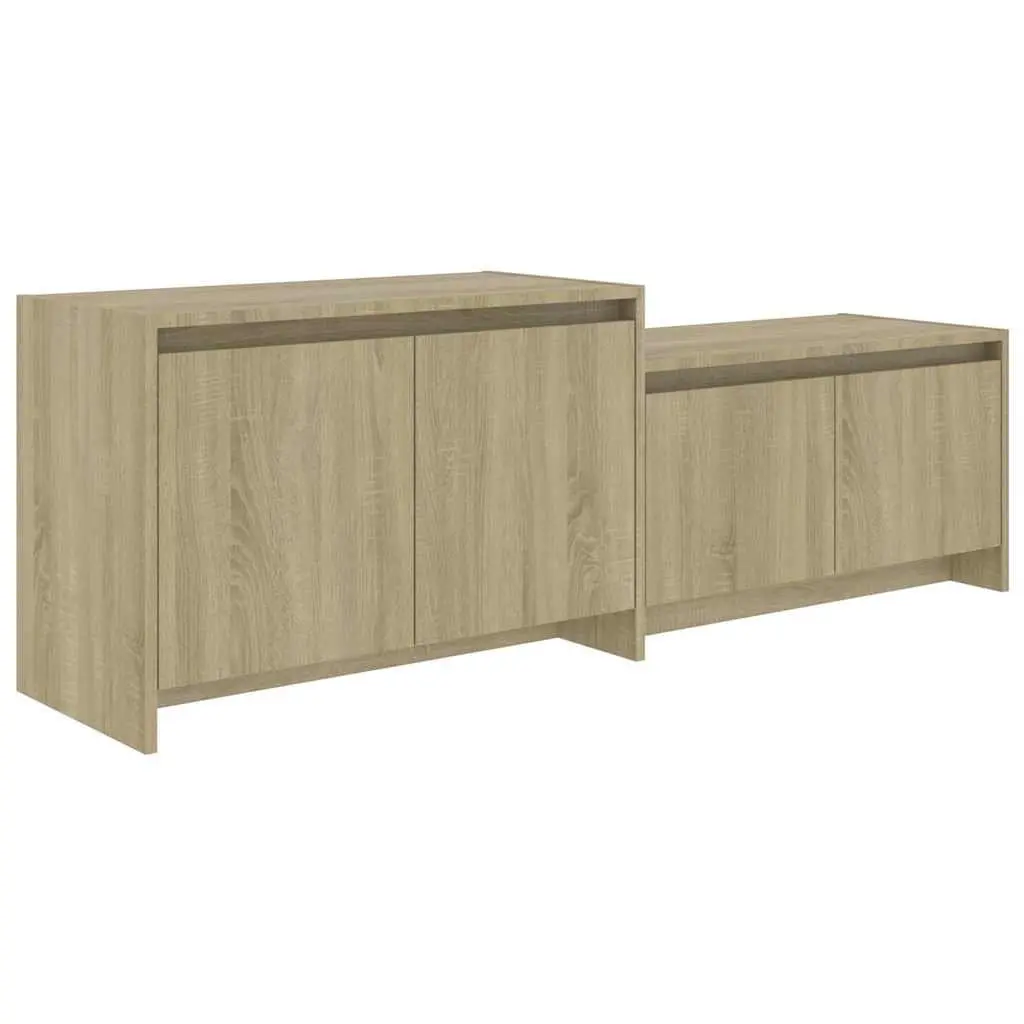 TV Cabinet with 4 Doors Beige Lowboard Living Room Media Storage Unit