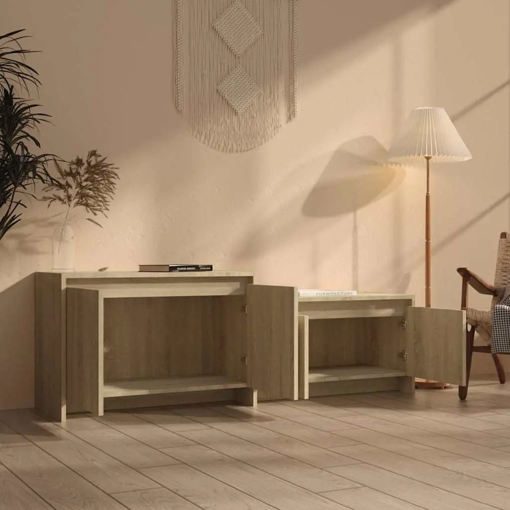 TV Cabinet with 4 Doors Beige Lowboard Living Room Media Storage Unit