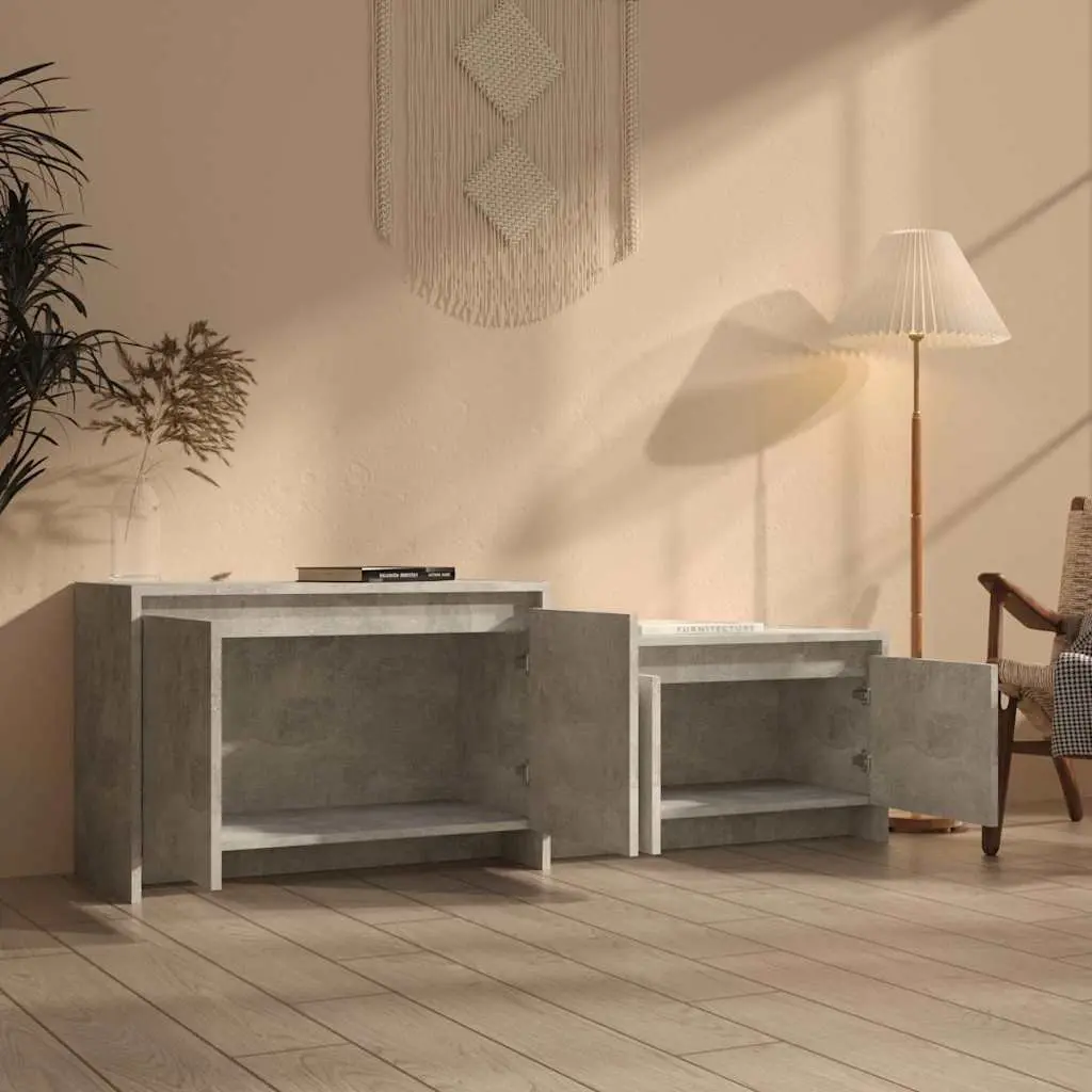TV Cabinet Engineered Wood 1465 x 350 x 500 mm Concrete Grey 4 Door Lowboard Living Room Storage Unit