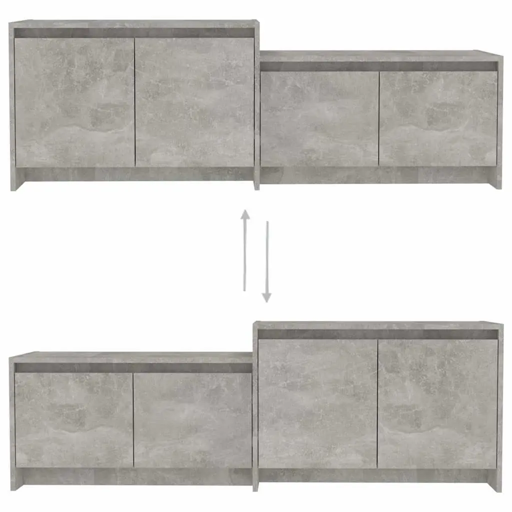 TV Cabinet Engineered Wood 1465 x 350 x 500 mm Concrete Grey 4 Door Lowboard Living Room Storage Unit