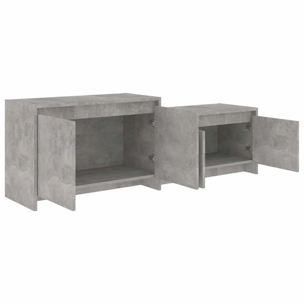 TV Cabinet Engineered Wood 1465 x 350 x 500 mm Concrete Grey 4 Door Lowboard Living Room Storage Unit