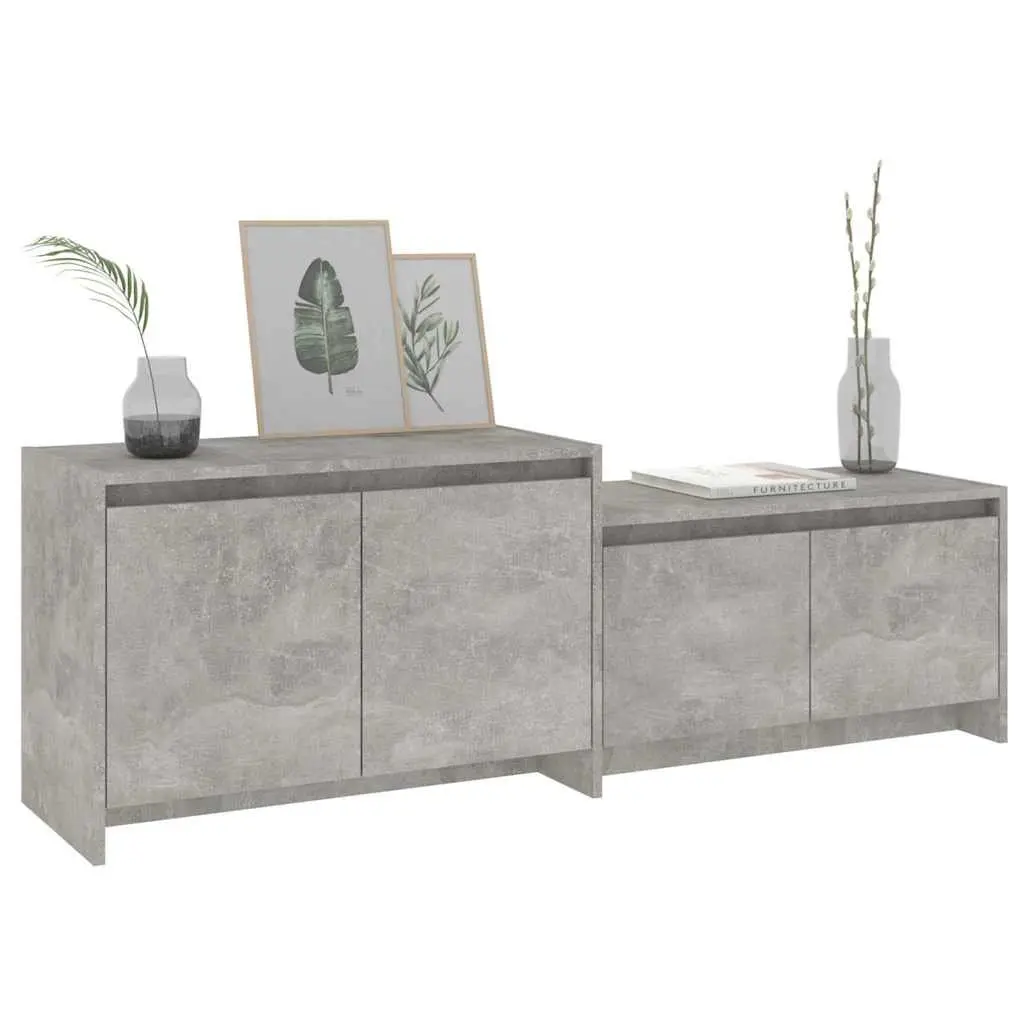TV Cabinet Engineered Wood 1465 x 350 x 500 mm Concrete Grey 4 Door Lowboard Living Room Storage Unit