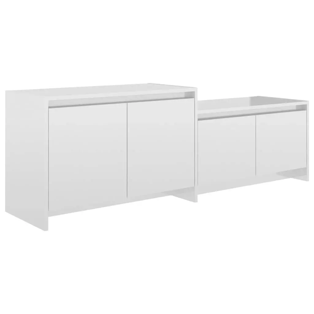 TV Cabinet Engineered Wood 146.5 x 35 x 50 cm High Gloss White 4 Door Storage Unit Living Room Lowboard Organiser