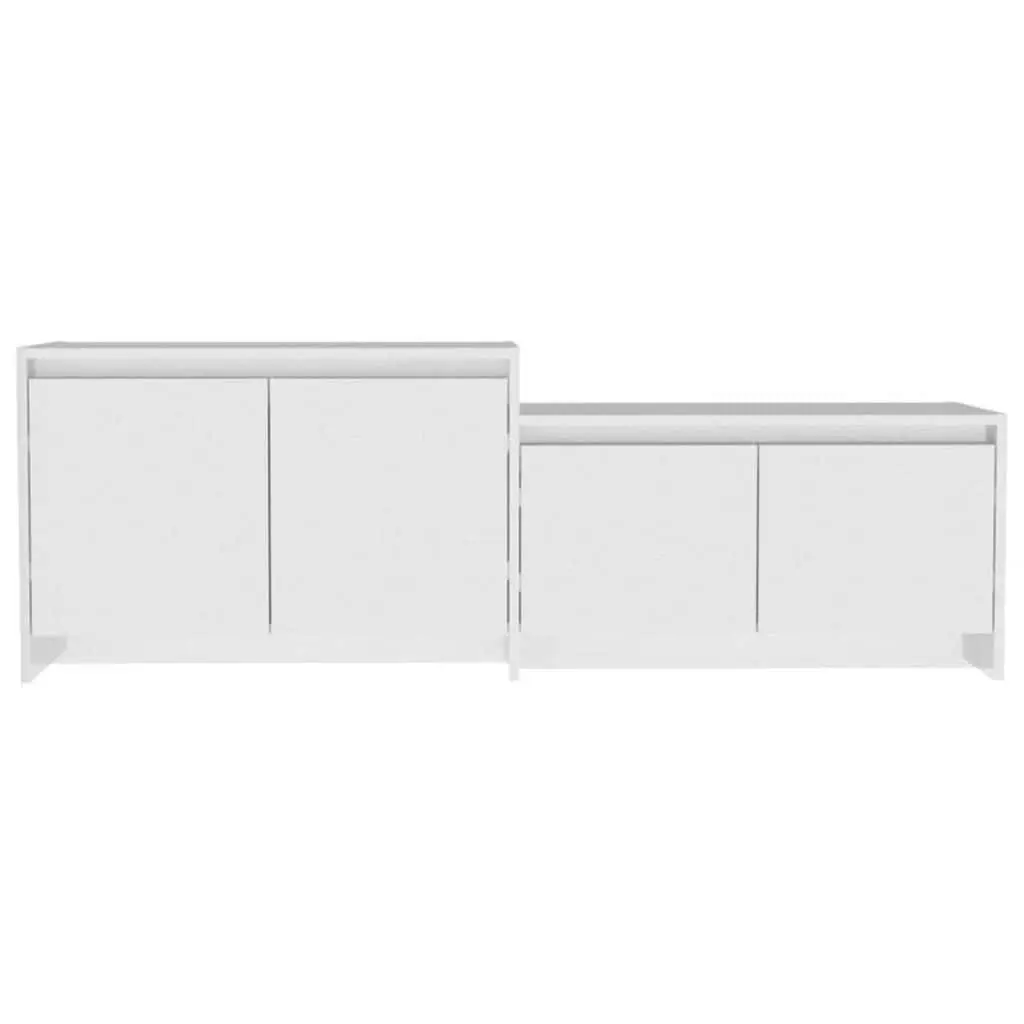 TV Cabinet Engineered Wood 146.5 x 35 x 50 cm High Gloss White 4 Door Storage Unit Living Room Lowboard Organiser