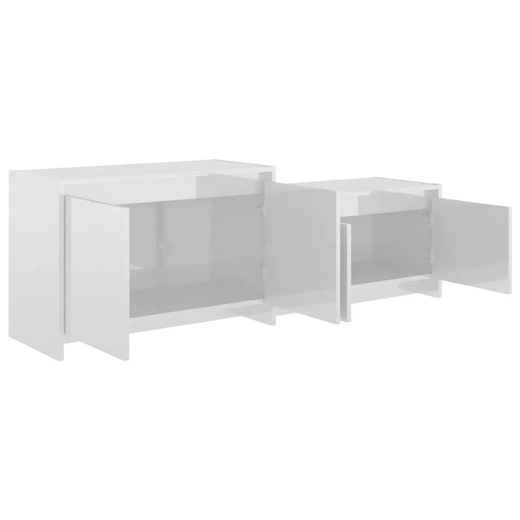 TV Cabinet Engineered Wood 146.5 x 35 x 50 cm High Gloss White 4 Door Storage Unit Living Room Lowboard Organiser