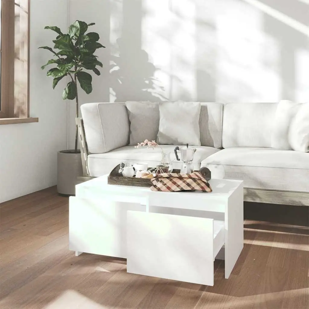 Coffee Table Engineered Wood 90cm x 50cm x 41.5cm White with Storage Drawers Modern Living Room Accent Furniture